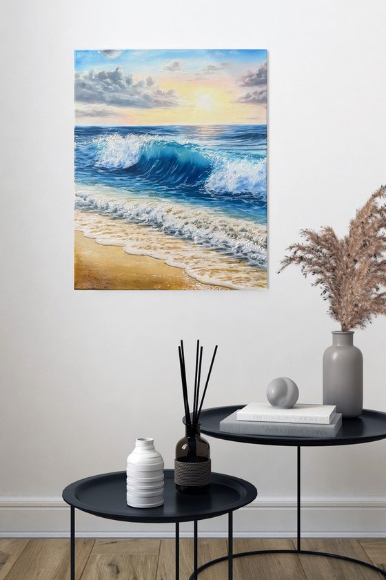 Sea waves and sunset