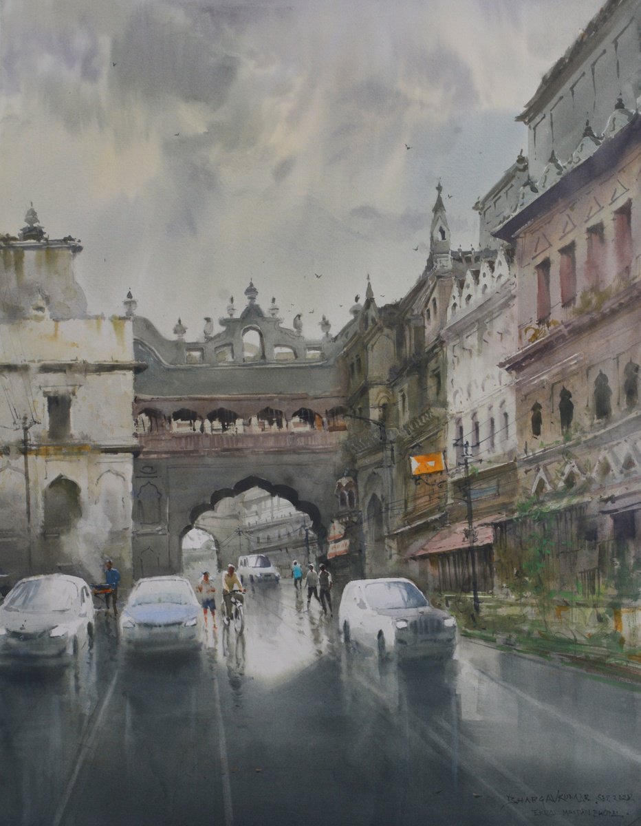 Impressionistic Cityscapes Watercolour By Bhargavkumar Kulkarni, 22 X 30, Monsoon Of Bhopal, Original Artwork
