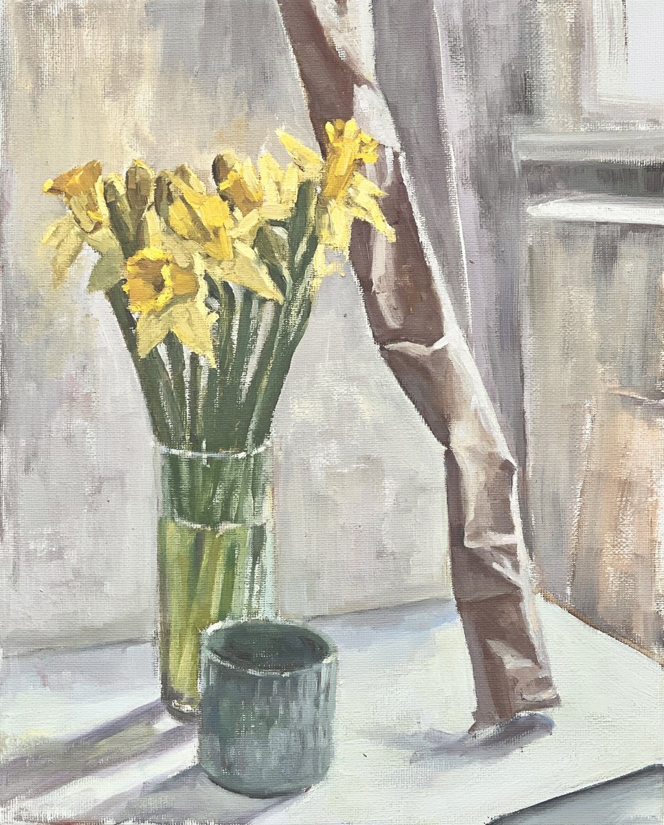 Impressionistic Still Life Oil Painting By Louise Gillard, 9 X 12", Daffodils, Original Artwork