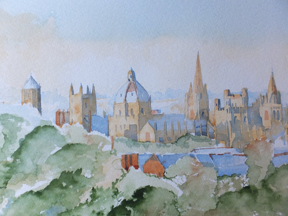 Photorealistic Cityscapes Watercolour By David Harmer, 19 X 15, Dreaming Spires Of Oxford, Original Artwork