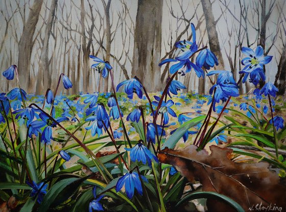 Spring painting Blue flowers