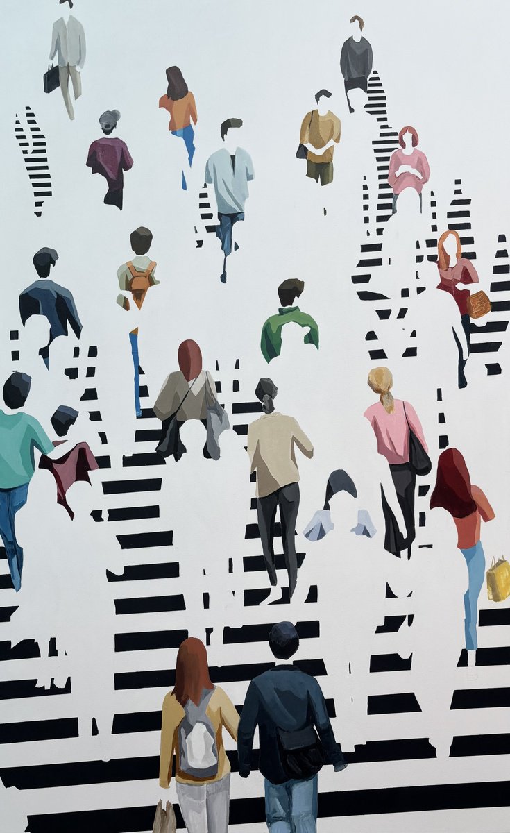 Urban And Pop Cityscapes Acrylic Painting By Martta Garcia, 32 X 51", At The Edge, Everything Changes, Original Artwork