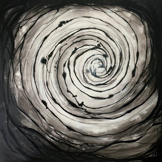 Abstract swirl black and white Oversized XL 100 x 100cm
