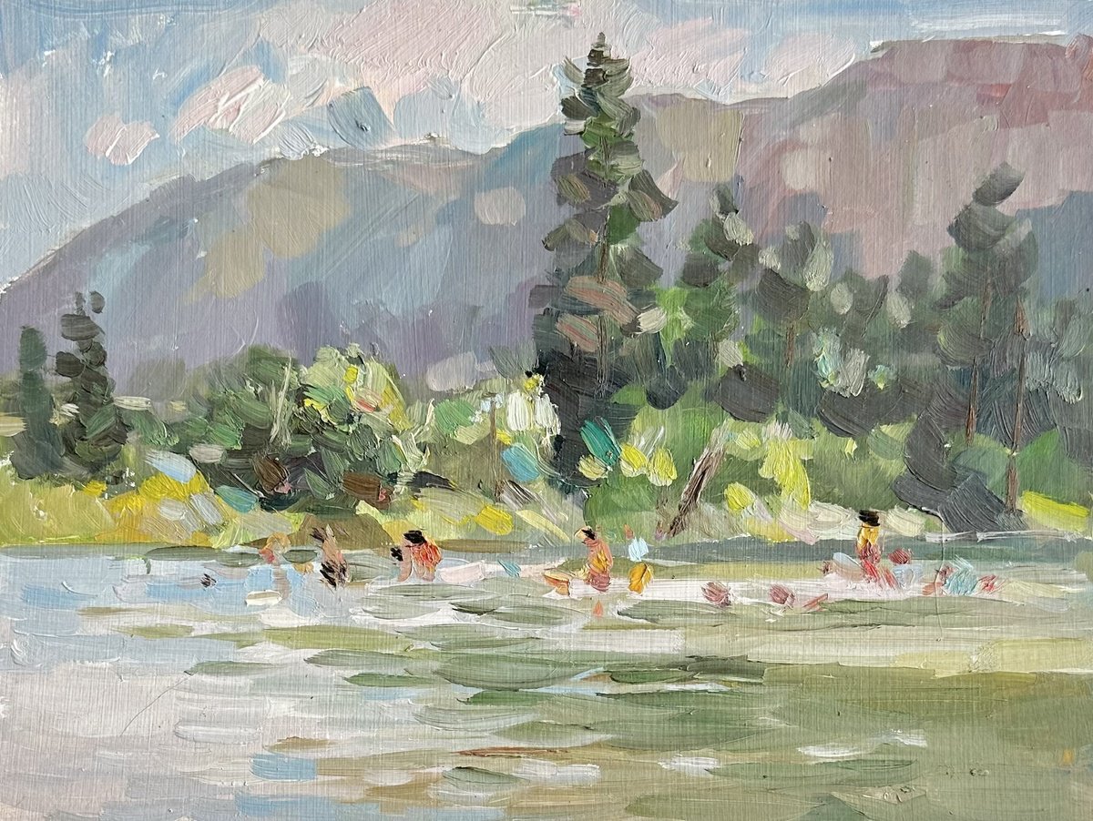 Impressionistic Landscape Oil Painting By Olha Retunska, 9 X 7", Rest On The River, Original Artwork