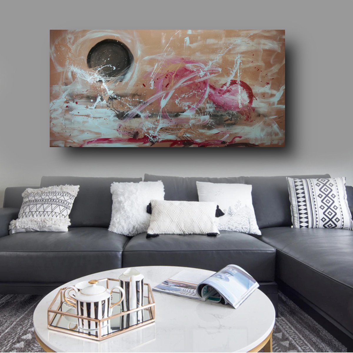extra large abstract painting on canvas,wall art,original artwork-size-180x90-cm-title-c56... by Sauro Bos