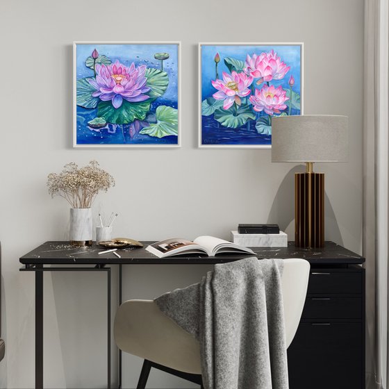 Kaleidoscope of Water Lilies Diptych