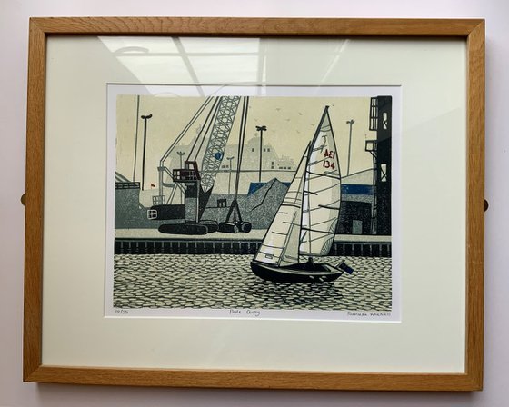 Poole Quay, signed original linocut print, edition of 25