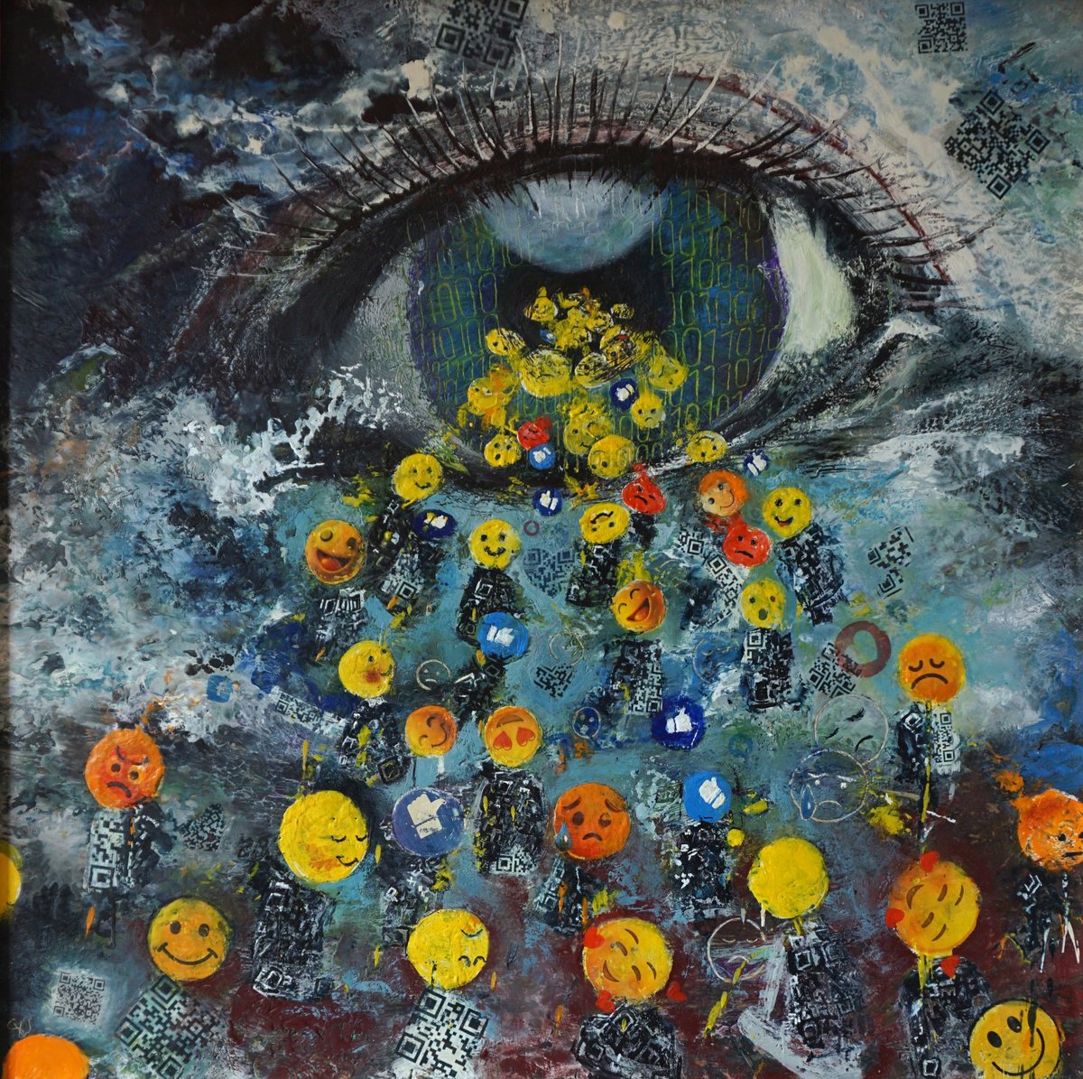 Surrealistic Portrait Painting By Dora Stork, 41 X 41, The Worship Of The Algorithm, Original Artwork