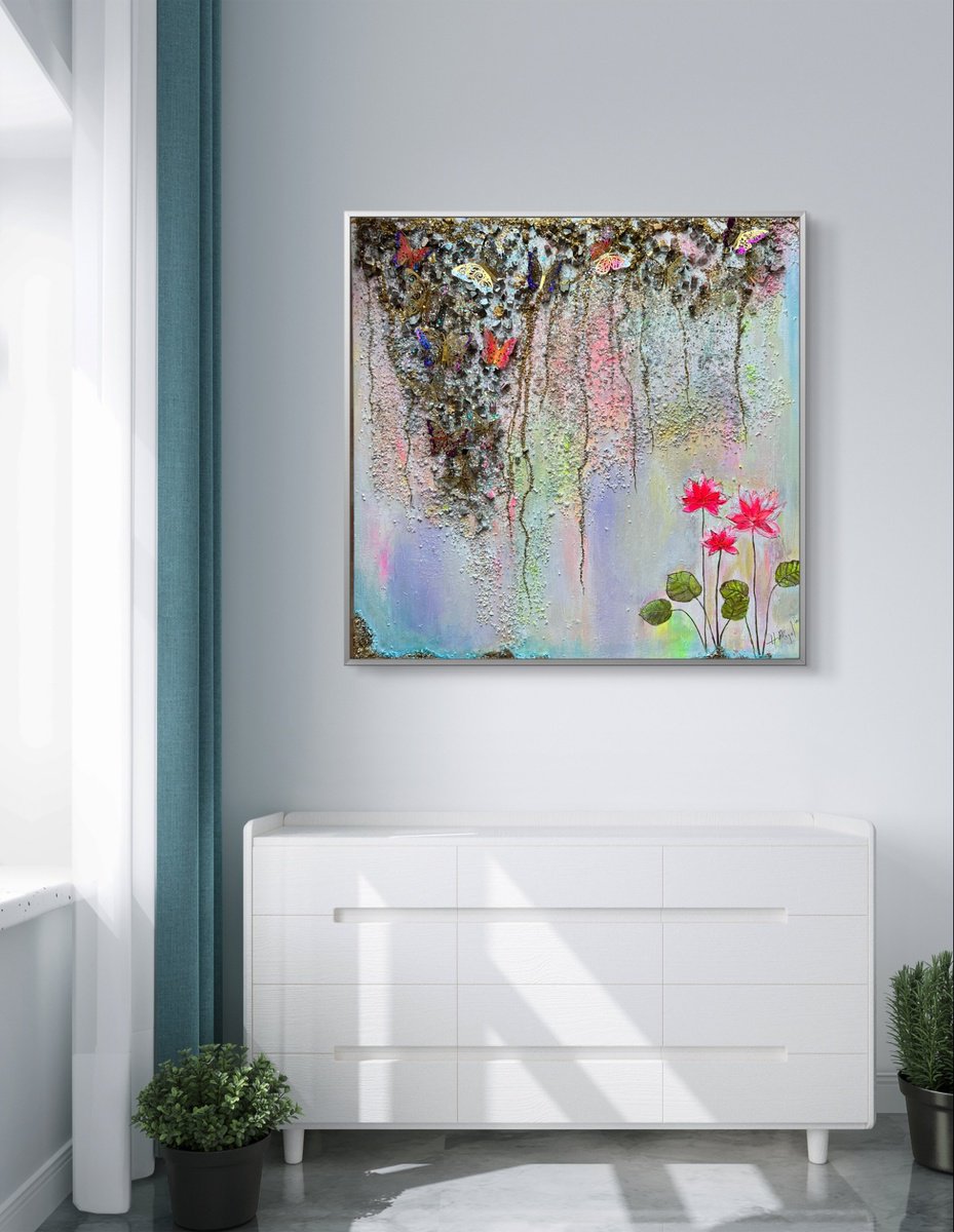 Abstract Animal Painting By Henrieta Angel, 30 X 30, The Lili Garden, Original Artwork