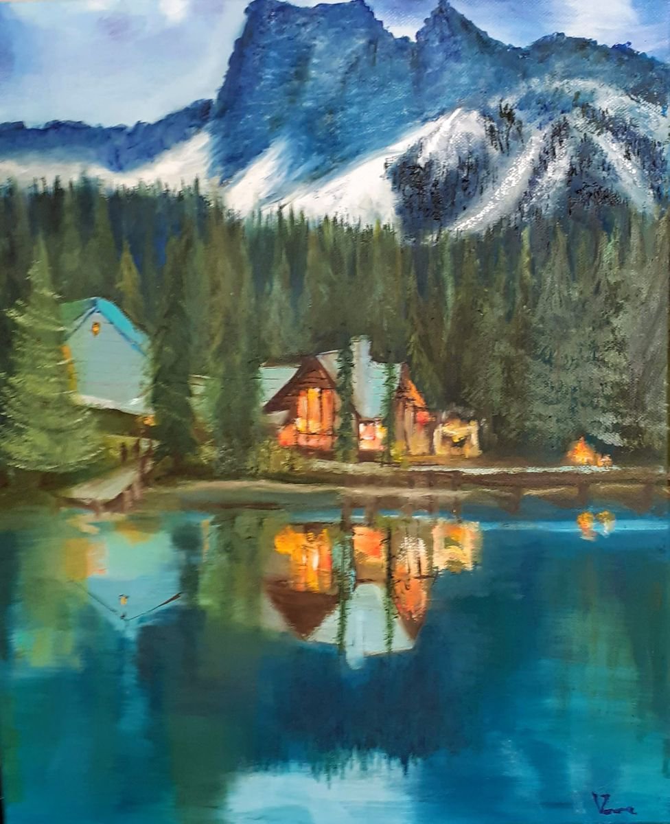 The Mountain Lakes House Oil Painting on Canvas Landscape Painting by Veronika Joy