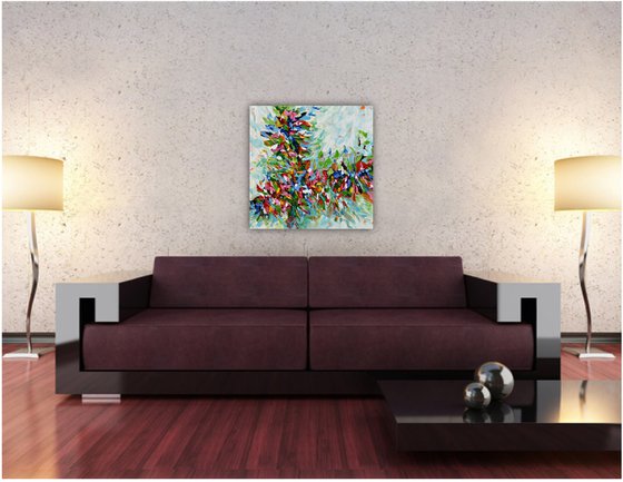 Burst of Flowers II - Abstract Original Acrylic Painting, Textured Palette Knife Wall Art Canvas