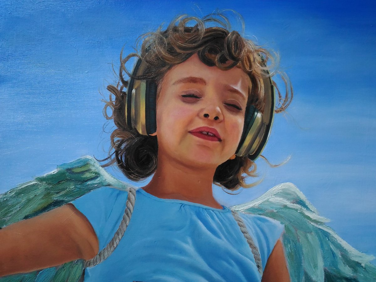 Photorealistic Portrait Oil Painting By Laura Muolo, 19 X 14", "Mimi" Paper Wings, Original Artwork