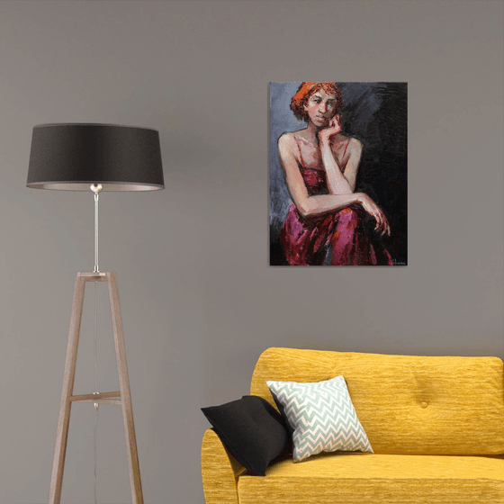 Lady in Red - Woman portrait painting