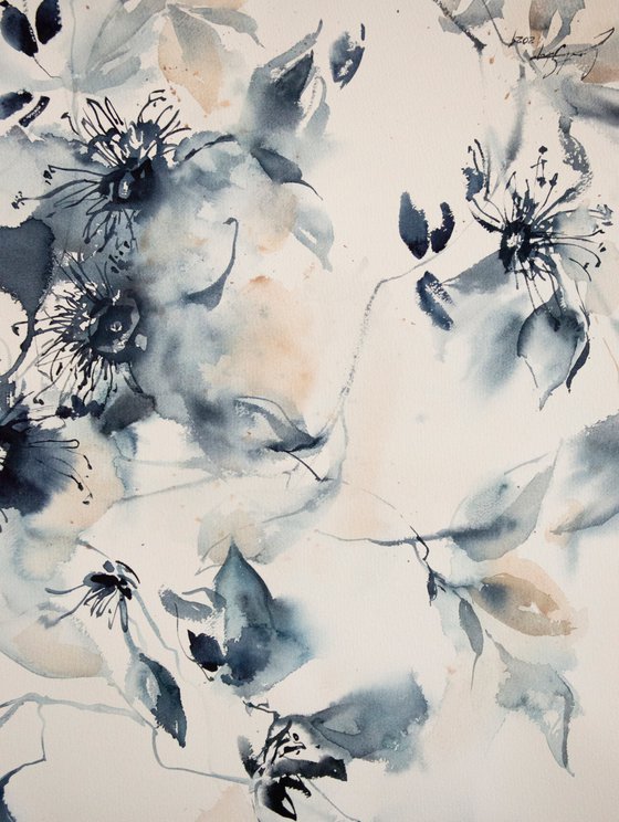 Abstract Florals in Blue - Concentration