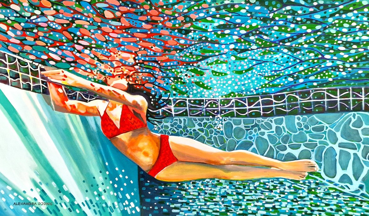 Impressionistic Portrait Acrylic Painting By Alexandra Djokic, 61 X 35, Swimmer, Original Artwork