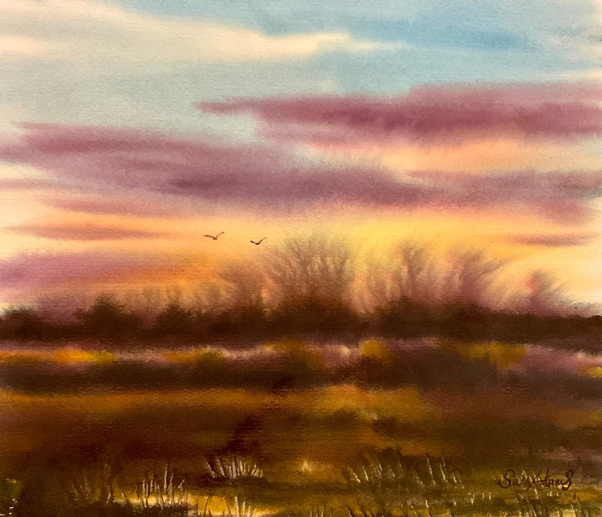 Expressive Watercolour , Winter Sunset Beauty By Samantha Adams, 11 X 9, Artwork For Sale On Artfinder