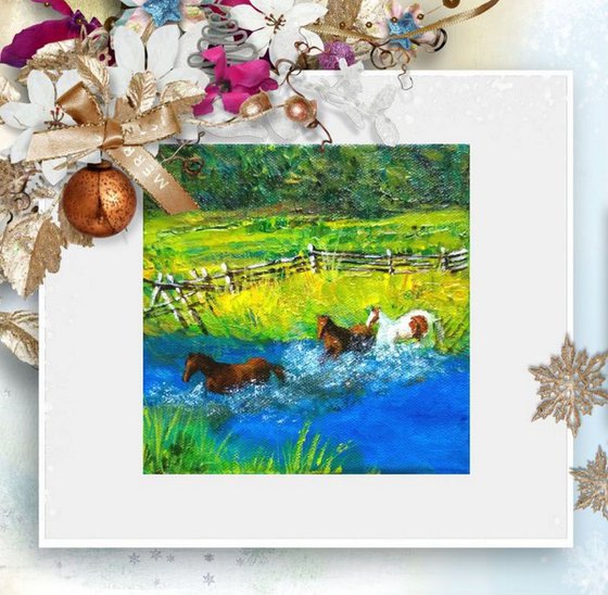 Ranch horses Miniature art