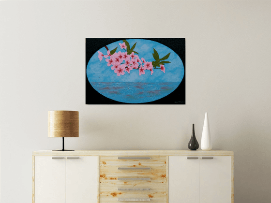 Sakura Soul - pink cherry blossom; large semi abstract painting