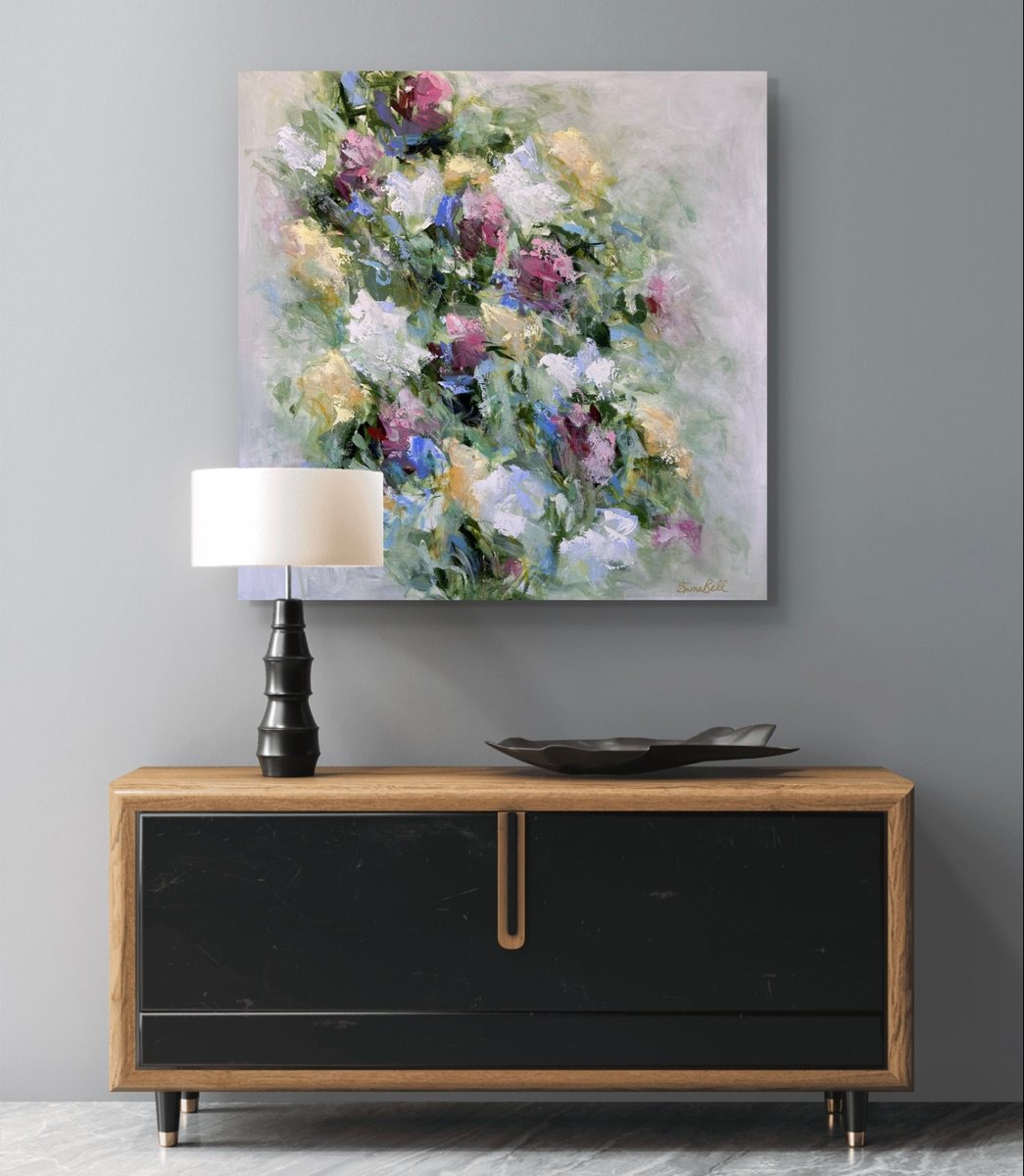 Abstract Acrylic Painting By Emma Bell, 40 X 40, Summer Bloom, Original Artwork