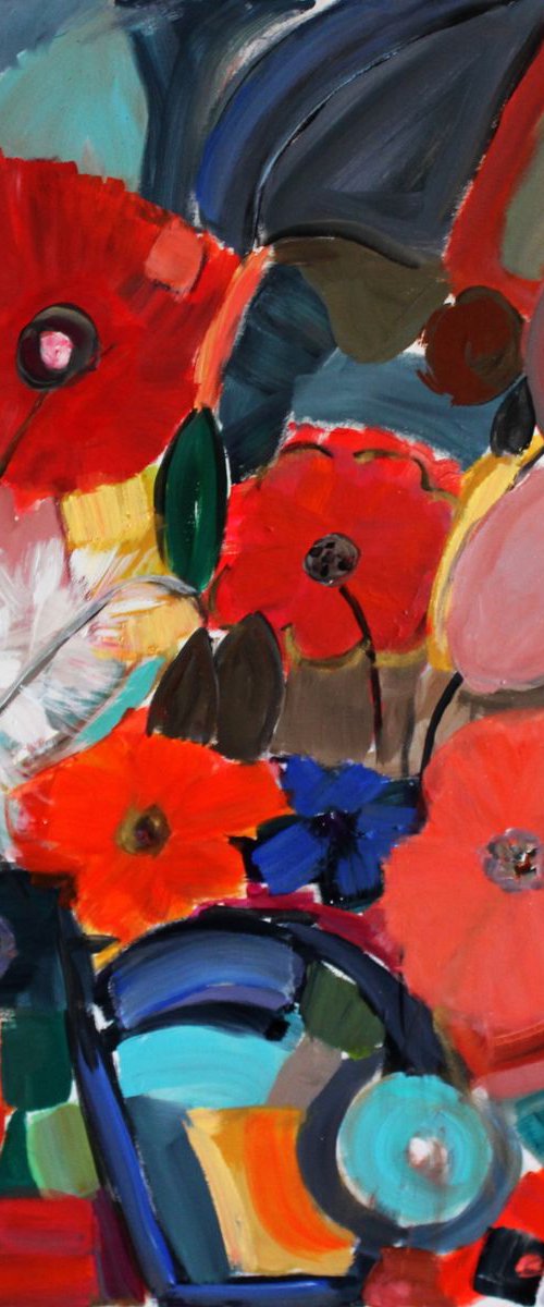 Flowers Abstract acrylic 100x100 by Sylvie Dodin