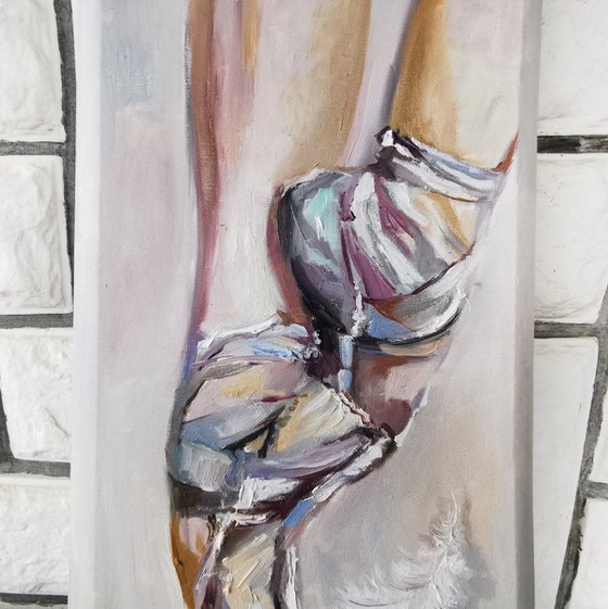 Ballerina oil painting, Pointe shoes art