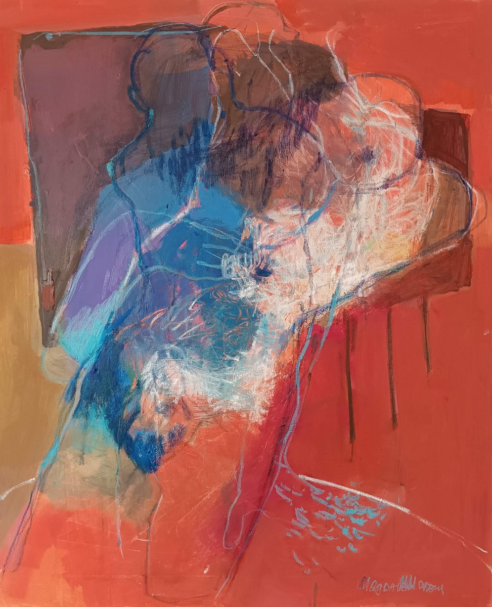 Organic Portrait Acrylic Painting By Magdalena Morey, 26 X 31", Stitched Together, Original Artwork