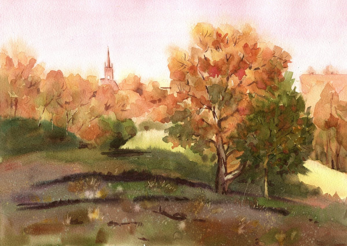 Ukrainian watercolor. Autumn landscape by Nina Zakharova