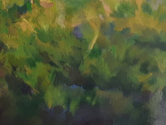 Once there was a cottage, green landscape art