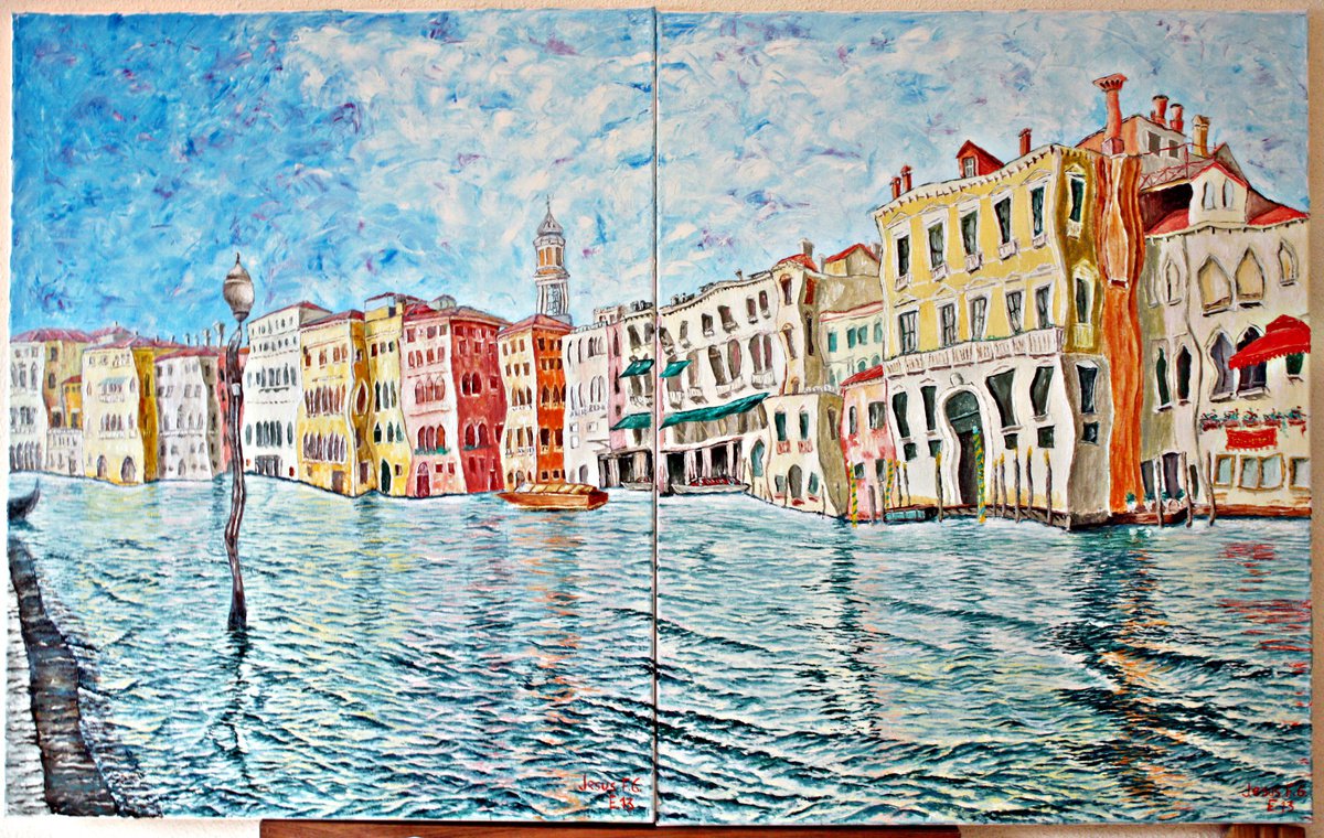 Grand Canal from Erberia field. Venice. Diptych. (Two paintings).Gran Canal desde campo Er... by Jesus Gomez