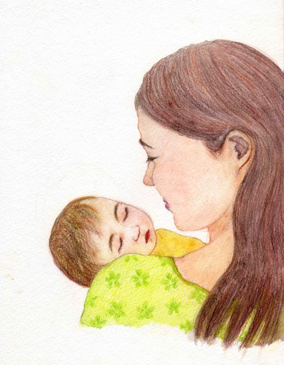 Mother and child Pencil drawing by Yumi Kudo Artfinder