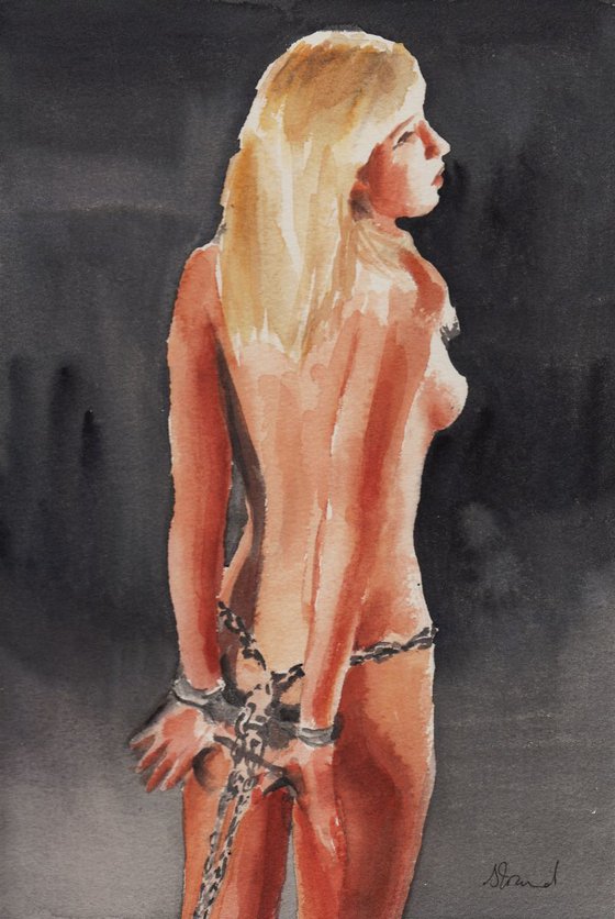 Erotic figure BDSM cuffs chains painting