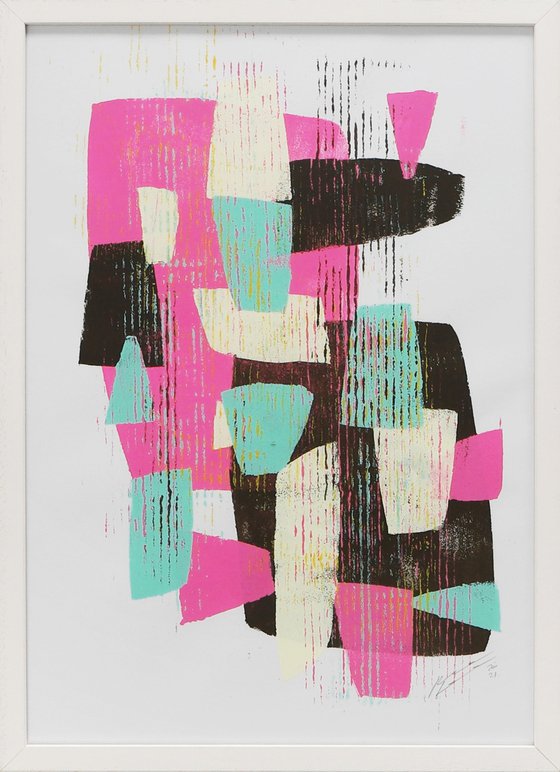 Fractured Pink - Incl Frame - Art on paper - A3 - 31x43CM - Ronald Hunter 40S