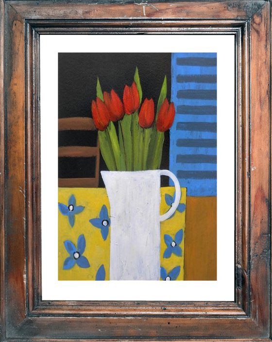 Tulips and Blue Shutters