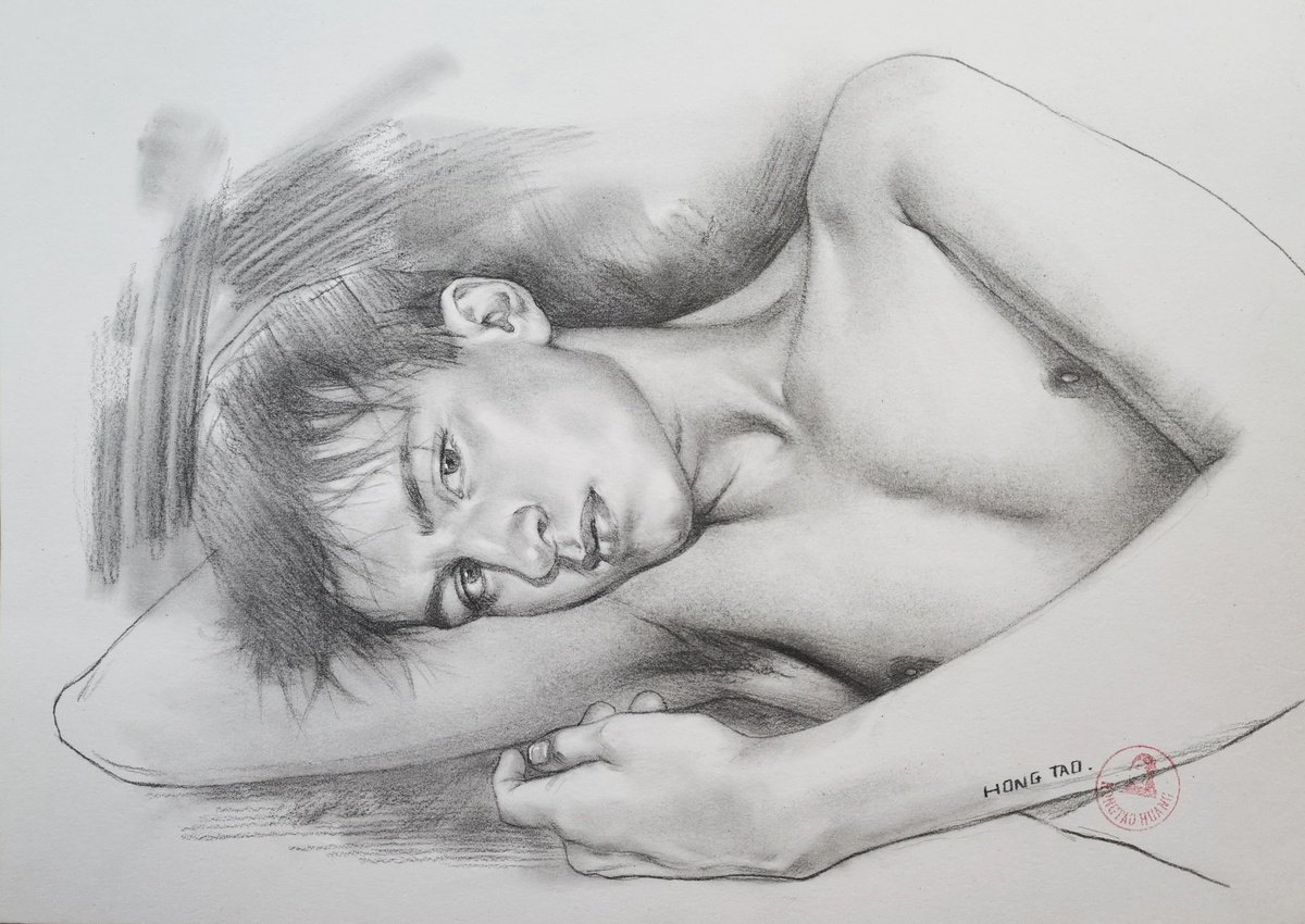 Photorealistic Portrait Pencil Drawing By Hongtao Huang, 11 X 7, Young Man 3, Original Artwork