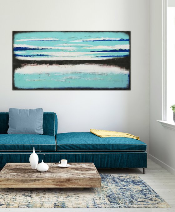 Original Abstract Painting - Oceanic Landscape - 140x70cm - Ronald Hunter - 25O