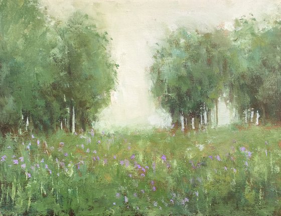 Green Trees And Flowers tonal impressionist landscape