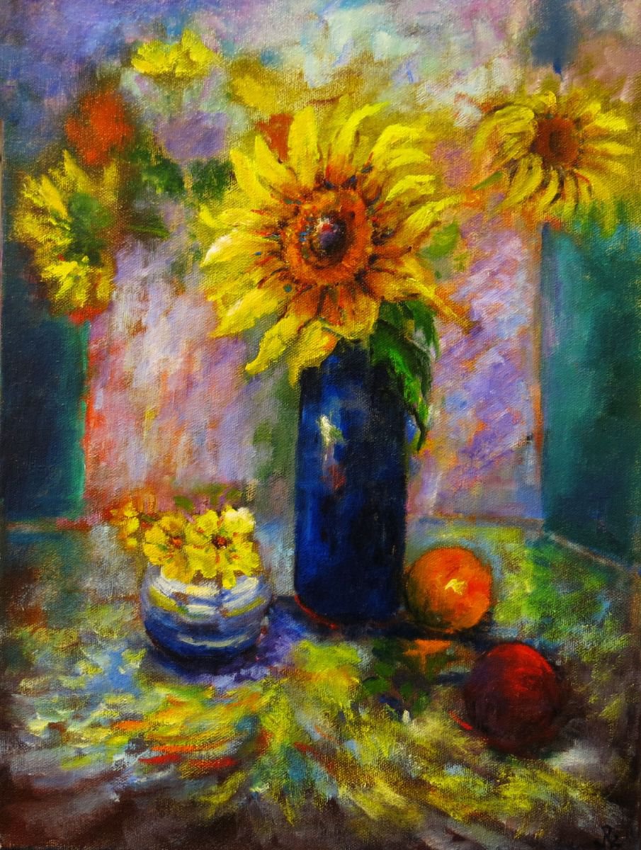 Sunflowers and Fruit by Maureen Greenwood