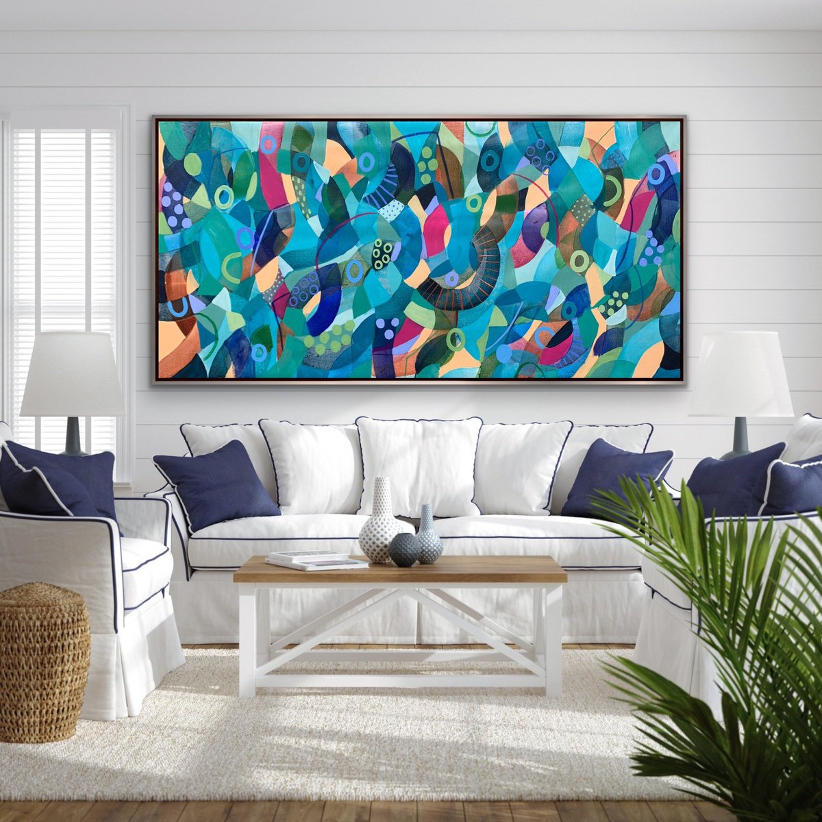 Organic Abstract Acrylic Painting By Rashna Hackett, 72 X 36", Look This Way, Original Artwork