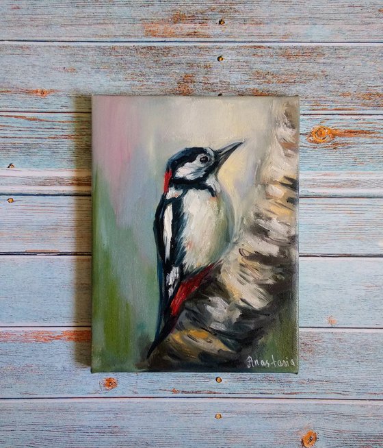 Bird Painting  Woodpecker on a tree Realistic birds Wildlife