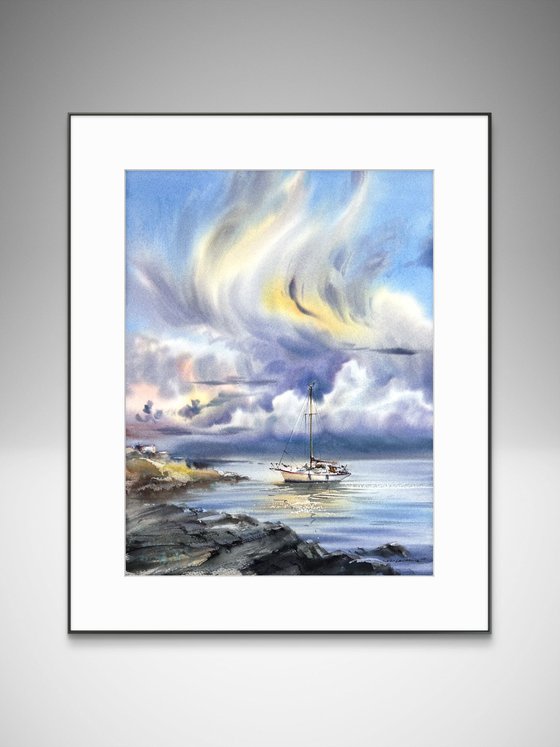 Yacht under the sea skies