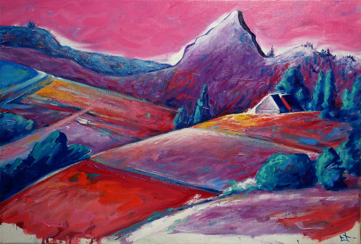 Expressive Landscape Oil Painting By Lionel Le Jeune, 22 X 15", Auvergne, Original Artwork