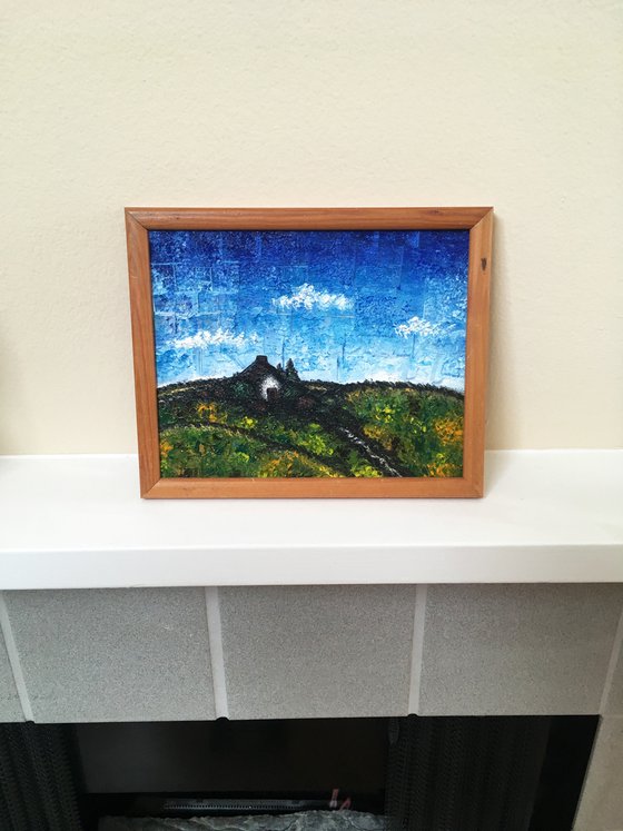 "My Secret Cottage" - Original PMS Micro Painting on Glass, Framed - 11" x 9"