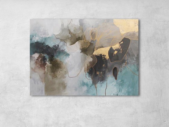 "Twinkle" Teal gold abstract acrylic art