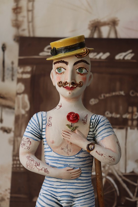 The Gentlemen. VIntage Strongman with a rose. Wall sculpture by Elya Yalonetski.