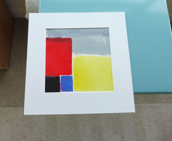 COASTAL PRIMARIES. Original watercolour abstract landscape painting. With Mount (mat).