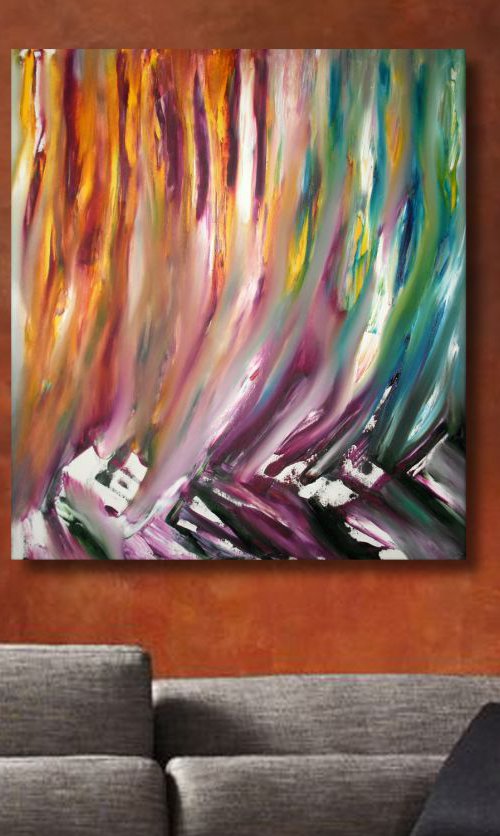 Crimson rivers - 60x70 cm, Original abstract painting, oil on canvas by Davide De Palma