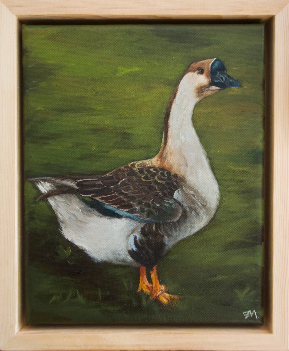 Photorealistic Animal Oil Painting By Eva Chen, 9 X 11, Goose Ii, Original Artwork