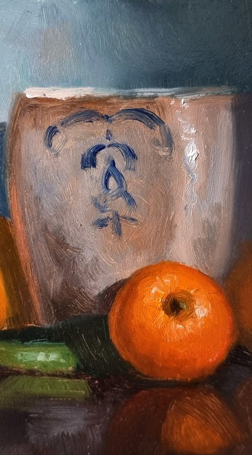 Clementines and a Porcelain Vase by Pascal Giroud