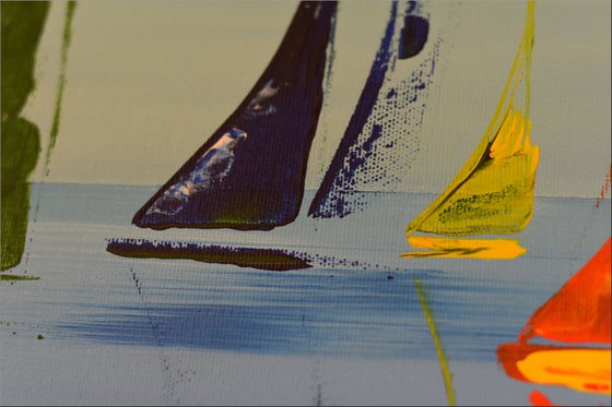 Colorful Summer- Abstract- Colourfull Sailboat Painting- Large Acrylic Art Canvas Wart Art Ready to hang