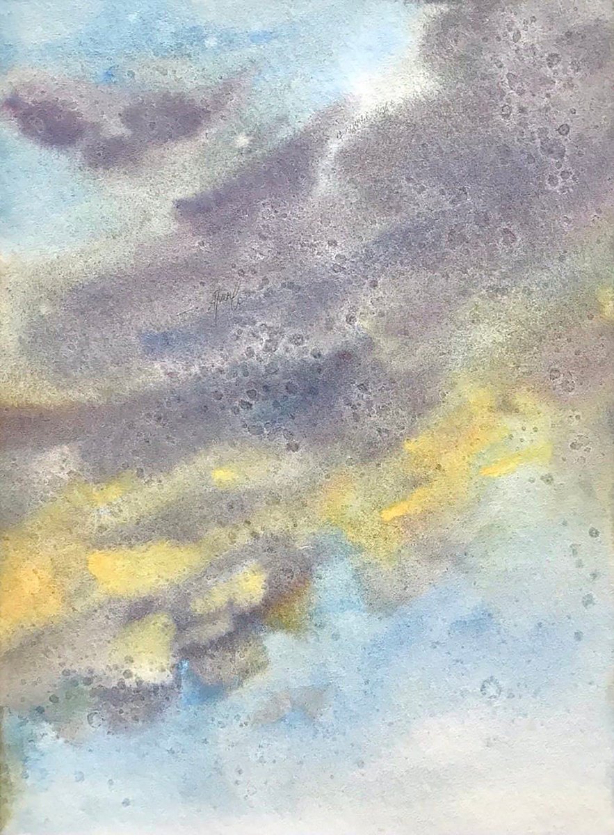 Abstract Landscape Watercolour By Alona Hryn, 9 X 12, A Moment Before Sunset, Original Artwork